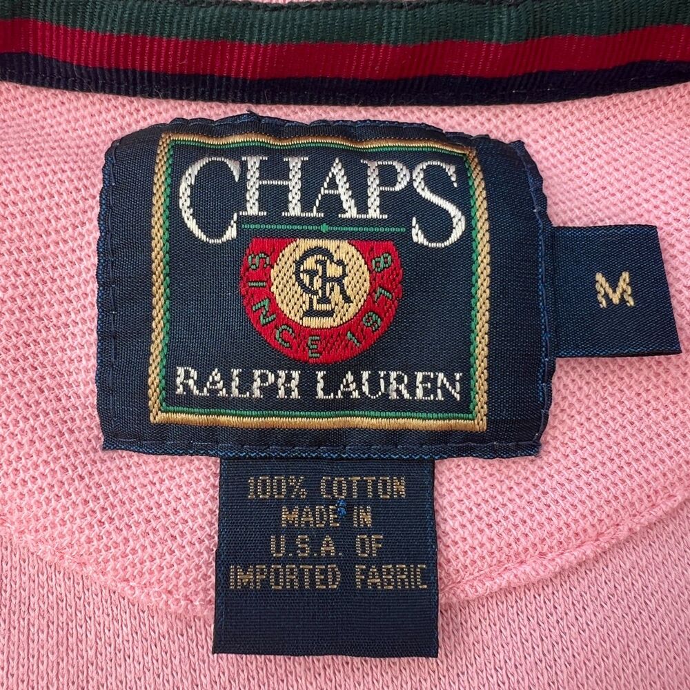 Vintage 90s Chaps Ralph Lauren 100% Cotton USA Made Pink Polo Shirt Size Medium - Picture 6 of 15